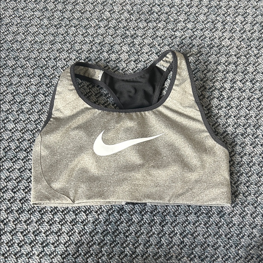 Nike Heather Gray Sports Bra with White Logo